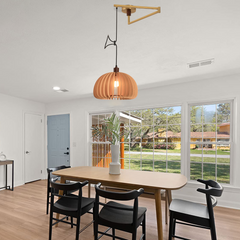 Aeyee Adjustable Swing Arm Pendant Light Vintage Dining Room Light Flexible Hanging Light Fixtures Wood Pendant Light for Dining Room