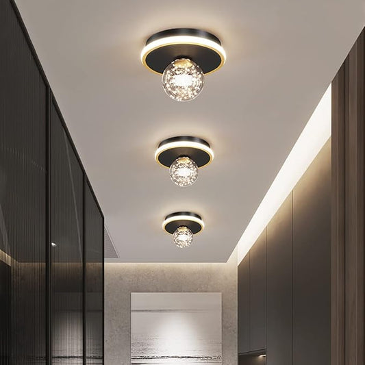 Aeyee Minimalist Globe Ceiling Light, LED Hallway Ceiling lamp with Glass Shade, Dimmable Round Lighting in Black