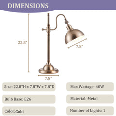 Aeyee Retro Table Lamp, Bedroom Reading Nightstand Round Shade Night Light, Arch Desk Lamp for Office Coffee Room Gold