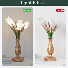 Aeyee Classic Style Table Lamp with Flower Glass Shade, Elegant Flower Night Light, Art Deco Accent Table Lamp for Bedroom Living Room