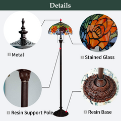 Aeyee Tiffany Style Floor Lamp Stained Glass Standing Lamp Colourful Flower Reading Light Vintage Corner Lamp for Living Room Bedroom Home Office
