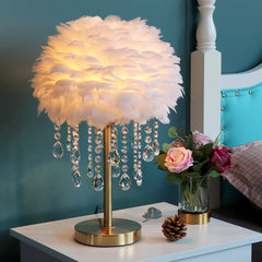Aeyee Feather Bedside Lamp, Elegant Night Light, Crystal Desk Lamp Decorative Table Lamp, Girls Night Light for Bedroom