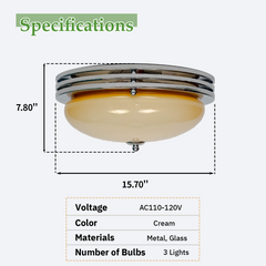 Aeyee Mid Century Glass Ceiling Light Fixtures, 15.7 inch Cream Colored Glass Ceiling lamp, Modern and Antique Round Semi Flush Mount Ceiling Light for Bedroom, Kitchen, Hallway