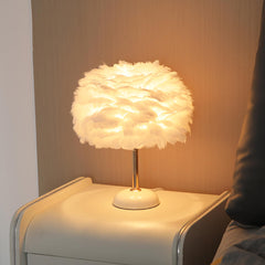 Aeyee Feather Bedside Lamp, Modern LED Night Light with Ceramic Base, Elegant Table Lamp for Bedroom