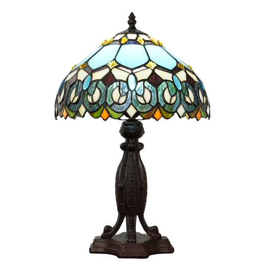 Aeyee Tiffany Style Table Lamp, Stained Glass Desk Lamp, Vintage Blue Bedside Night Light, 11.8 Inch Table Light with Handmade Lampshade for Bedroom Living Room