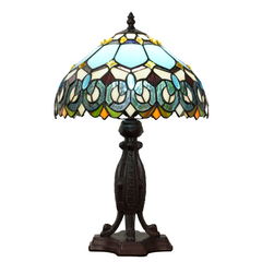 Aeyee Tiffany Style Table Lamp, Stained Glass Desk Lamp, Vintage Blue Bedside Night Light, 11.8 Inch Table Light with Handmade Lampshade for Bedroom Living Room