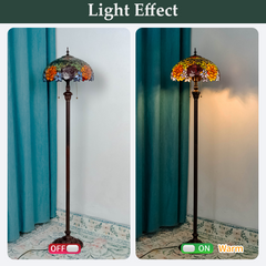 Aeyee Tiffany Style Floor Lamp Stained Glass Standing Lamp Colourful Flower Reading Light Vintage Corner Lamp for Living Room Bedroom Home Office
