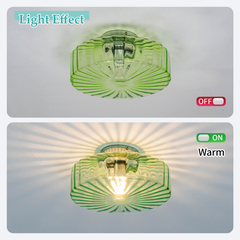 Aeyee Mid Century Glass Ceiling Light Fixtures, 11.8 inch Hallway Ceiling lamp, Modern and Antique Round Semi Flush Mount Ceiling Light for Hallway Laundry Room Corridor Green Finish