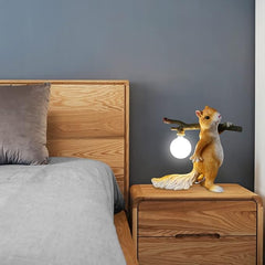 Aeyee Cute Squirrel Table Lamp, Squirrel Night Light, Kids Bedside Lamp with Glass Shade, Resin Base, Decorative Lights for Bedroom Nightstand