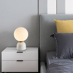 Aeyee Globe Bedside Lamp, Modern Cute Night Light with Glass Shade, Marble Base, Small Table Lamp for Bedroom