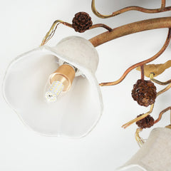 Aeyee Rustic Bird Semi Flush Mount Ceiling Light, Classic Branches Ceiling Light with Fabric Linen Shade, Vintage Pine Cones Ceiling Lamp