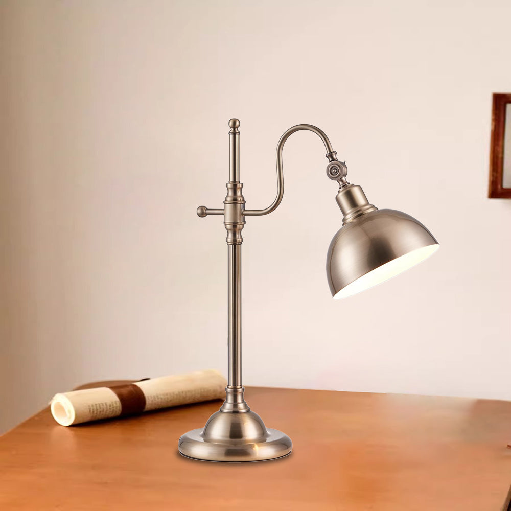 Aeyee Retro Table Lamp, Bedroom Reading Nightstand Round Shade Night Light, Arch Desk Lamp for Office Coffee Room Gold