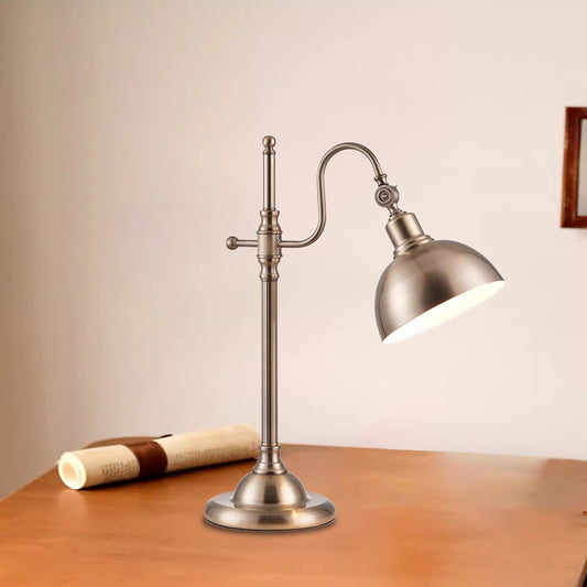 Aeyee Retro Table Lamp, Bedroom Reading Nightstand Round Shade Night Light, Arch Desk Lamp for Office Coffee Room Gold