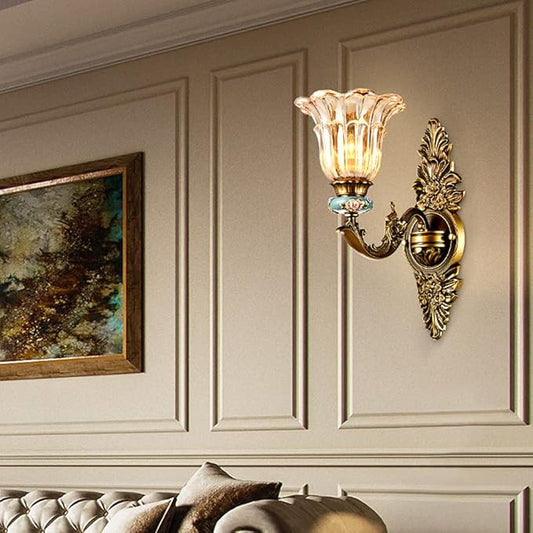 Aeyee Vintage Rustic Wall Sconce, Bedside Glass Wall Light, Porch Wall Lights for Bedroom, Hallway in Brass
