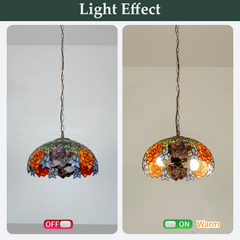 Aeyee Tiffany Style Pendant Light Fixture, Stained Glass Hanging Lamp, Floral Design Pendant Light, Vintage Lighting with Handmade Lampshade for Kitchen Island Dining Room