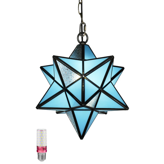 Moravian Star Pendant Light Fixture, Stained Glass Hanging Light, Vintage Tiffany Chandeliers for Foyer Kitchen Hallway