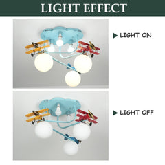 Aeyee Blue Airplane Ceiling Light Fixtures, Modern Boy Bedroom Ceiling Lamp, Modern Glass Globe Flush Mount Ceiling Light for Kids Room Nursery