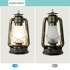 Aeyee Vintage Kerosene Table Lamp with Glass Shade, Nautical Style Night Light for Bedroom Nightstand Bronze Finish