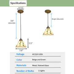 Aeyee Stained Glass Pendant Light, Green Leaves Hanging Light Fixture, Small Pendant Light Fixture for Kitchen Island Dining Room