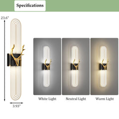 Aeyee LED Wall Sconce Lighting, Modern Acrylic Wall Lamp, Dimmable Antler Bedside Lamp, Decorative Long Wall Light