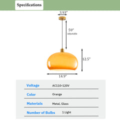 Aeyee Glass Pendant Light Fixture Kitchen Island, Orange Glass Hanging Light, 14.9" Vintage Dome Pendant Lighting with Adjustable Cord
