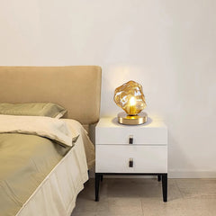 Aeyee Modern Glass Table Lamp Ice Cubes Shaped Bedside Nightstand Lamp Small Decorative Night Light for Bedroom Living Room Amber Finish