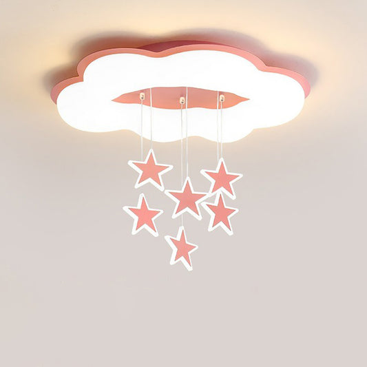 Aeyee Cloud Ceiling Light Fixtures, Kids Room Star Ceiling Light, Modern LED Ceiling Lamp for Girls Bedroom Nursery Pink Finish