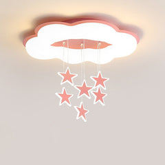Aeyee Cloud Ceiling Light Fixtures, Kids Room Star Ceiling Light, Modern LED Ceiling Lamp for Girls Bedroom Nursery Pink Finish