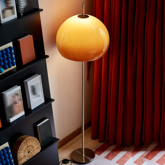 Aeyee Glass Floor Lamp, Industrial Standing Lamp with Orange Dome Shade, Mid Century Tall Pole Standing Accent Lighting for Office Living Room Bedroom