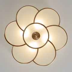 Aeyee Brass Flush Mount Ceiling Light, Vintage Frosted Glass Ceiling Lighting Fixture, 4 Lights Classic Ceiling Lamp