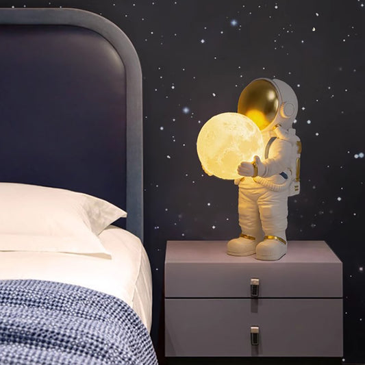 Aeyee Astronaut Table Lamp Cute Space Lamp Spaceman Bedside Lamp 3D Moon Space Decor Kids Night Light for Bedroom