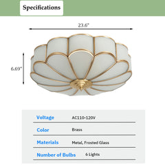 Aeyee Brass Flush Mount Ceiling Light, Frosted Glass Ceiling Mount Light, Round Ceiling Lamp, Classic Ceiling Lighting