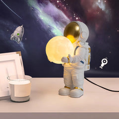 Aeyee Astronaut Table Lamp Cute Space Lamp Spaceman Bedside Lamp 3D Moon Space Decor Kids Night Light for Bedroom