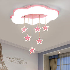 Aeyee Cloud Ceiling Light Fixtures, Kids Room Star Ceiling Light, Modern LED Ceiling Lamp for Girls Bedroom Nursery Pink Finish
