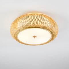 Bamboo Flush Mount Ceiling Light - Aeyee Handwoven Rattan Light Fixture, 3 Lights Boho Ceiling Lamp for Bedroom, Entryway, Foyer