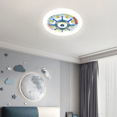 Aeyee Nautical Style Ceiling Light Fixtures, Kids Room Ceiling Light with Rudder Wood Shade, Modern LED Round Ceiling Lamp for Kid's Bedroom Nursery