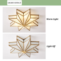 Aeyee Brass Flush Mount Ceiling Light, Star Shaped Ceiling Light Fixture, Mid Century Glass Ceiling Mount Lamp for Living Room Bedroom