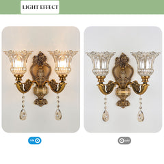 Aeyee Vintage Wall Sconce, Elegant Brass Wall Light, Crystal Floral Bedside Wall Lamp for Entrance, Bedroom, Hallway