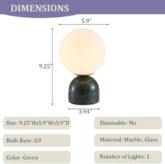 Aeyee Globe Bedside Lamp, Modern Cute Night Light with Glass Shade, Marble Base, Small Table Lamp for Bedroom