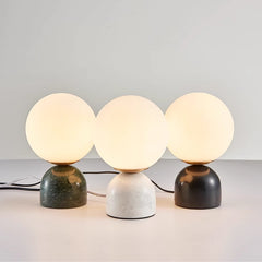 Aeyee Globe Bedside Lamp, Modern Cute Night Light with Glass Shade, Marble Base, Small Table Lamp for Bedroom