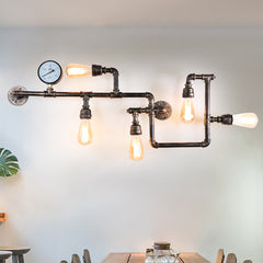 Aeyee Industrial Water Pipe Wall Sconce, Steam Punk Wall Mount Lamp, 35.4" Cool Wall Lamp for Bedroom, Bar