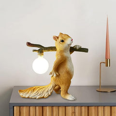 Aeyee Cute Squirrel Table Lamp, Squirrel Night Light, Kids Bedside Lamp with Glass Shade, Resin Base, Decorative Lights for Bedroom Nightstand