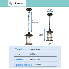 Aeyee Aluminum Lantern Outdoor Pendant Light, Clean Look Hanging Light Fixture, Adjustable Waterproof Front Porch Light in Coffee
