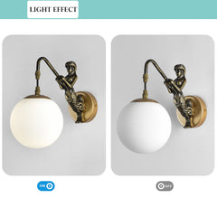 Aeyee Glass Globe Wall Sconce, Mermaid Shaped Wall Light, Glass Wall Lamp for Entrance, Bedroom, Hallway Antique Brass Finish