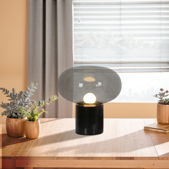 Aeyee Mushroom Shape Bedside Lamp with Marble Base, Glass Table Lamp, Small Night Light for Bedroom Office Nightstand