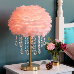 Aeyee Feather Bedside Lamp, Elegant Night Light, Crystal Desk Lamp Decorative Table Lamp, Girls Night Light for Bedroom