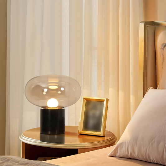 Aeyee Mushroom Shape Bedside Lamp with Marble Base, Glass Table Lamp, Small Night Light for Bedroom Office Nightstand