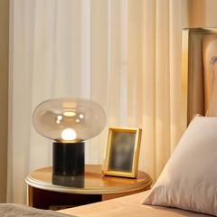 Aeyee Mushroom Shape Bedside Lamp with Marble Base, Glass Table Lamp, Small Night Light for Bedroom Office Nightstand