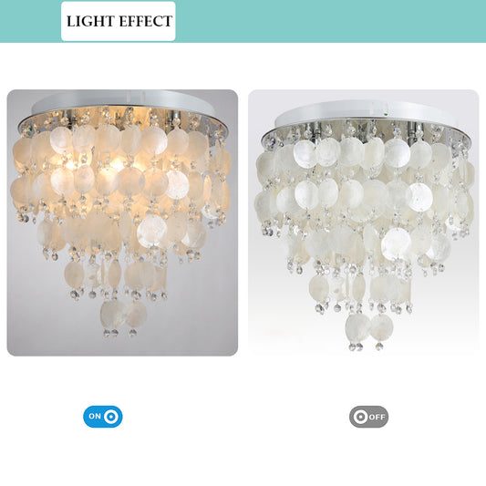 Aeyee Shell Flush Mount Ceiling Light, Round Crystal Drop Ceiling Lighting, 5 Lights Retro Tassel Light Fixture