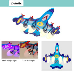 Aeyee Airplane Flush Mount Ceiling Light, 4 Lights Children's Bedroom Ceiling Light Fixture, 28'' Blue LED Ceiling Lamp